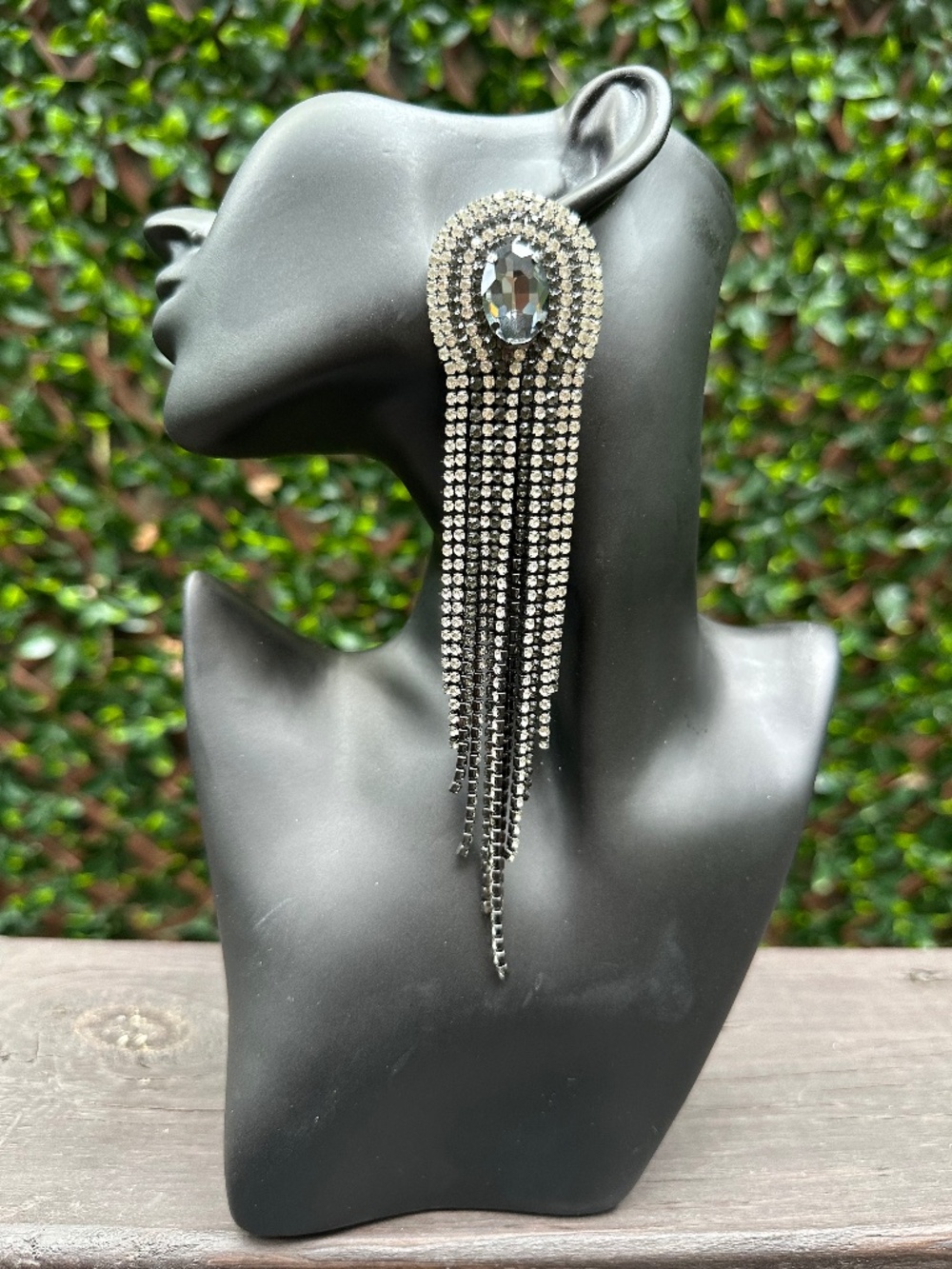 Silver crystal fringe rhinestone earrings